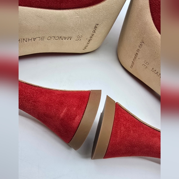 Manolo Blahnik Aziz Kid Suede Open- Toe Pumps - Picture 8 of 16